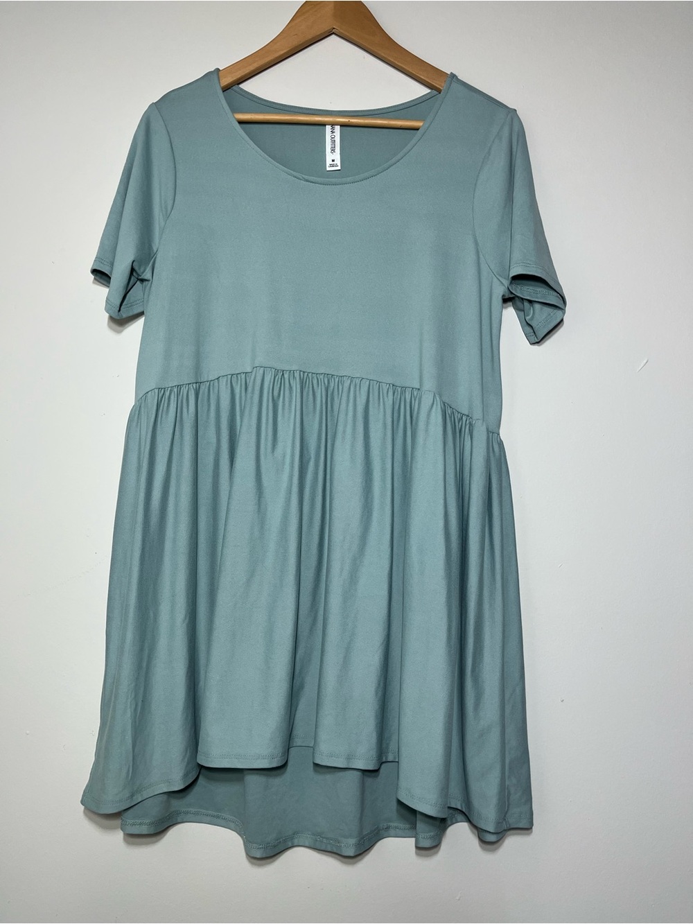 Light Sage Tiered Short Sleeve Tunic Dress